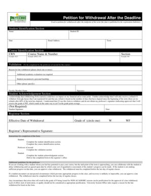 Petition for Withdrawal After the Deadline