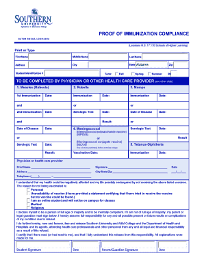 Louisiana Immunization Compliance Form