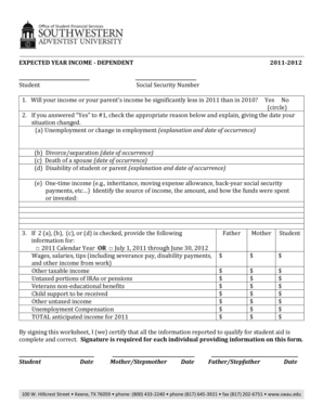 Expected Year Income - Dependent Form