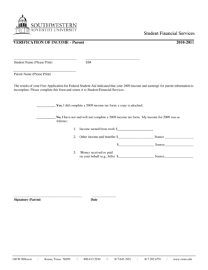Verification of Income - Parent Form