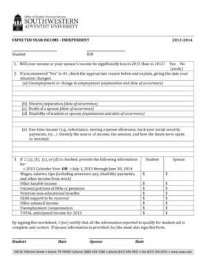 Expected Year Income - Independent Form