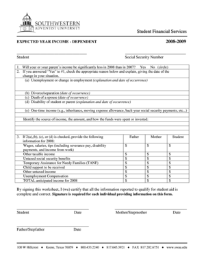 Student Financial Aid Income Form