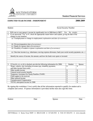 Student Financial Services Income Form