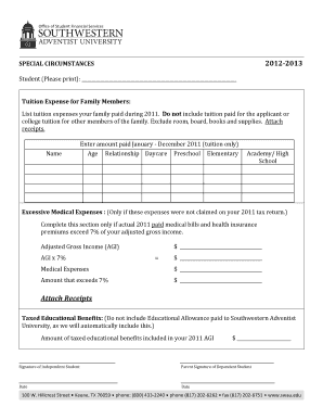 Student Tuition Expense Form