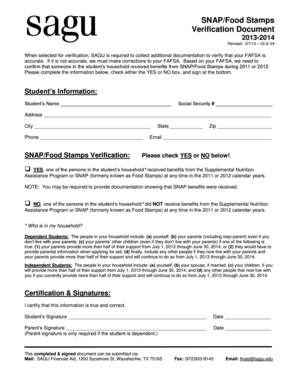 SNAP/Food Stamps Verification Form