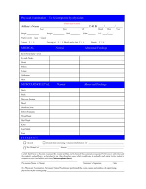 Athlete Physical Examination Form