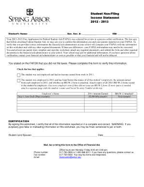Student Non-Filing Income Statement