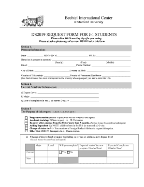 DS2019 Request Form for J-1 Students
