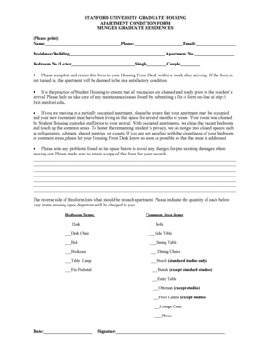 Stanford Graduate Housing Condition Form