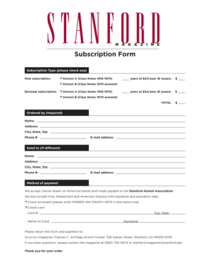 Stanford Magazine Subscription Form