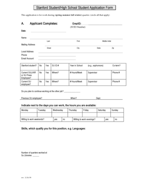 Stanford Student Application Form