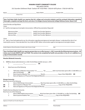 New York Meningitis Immunization Form