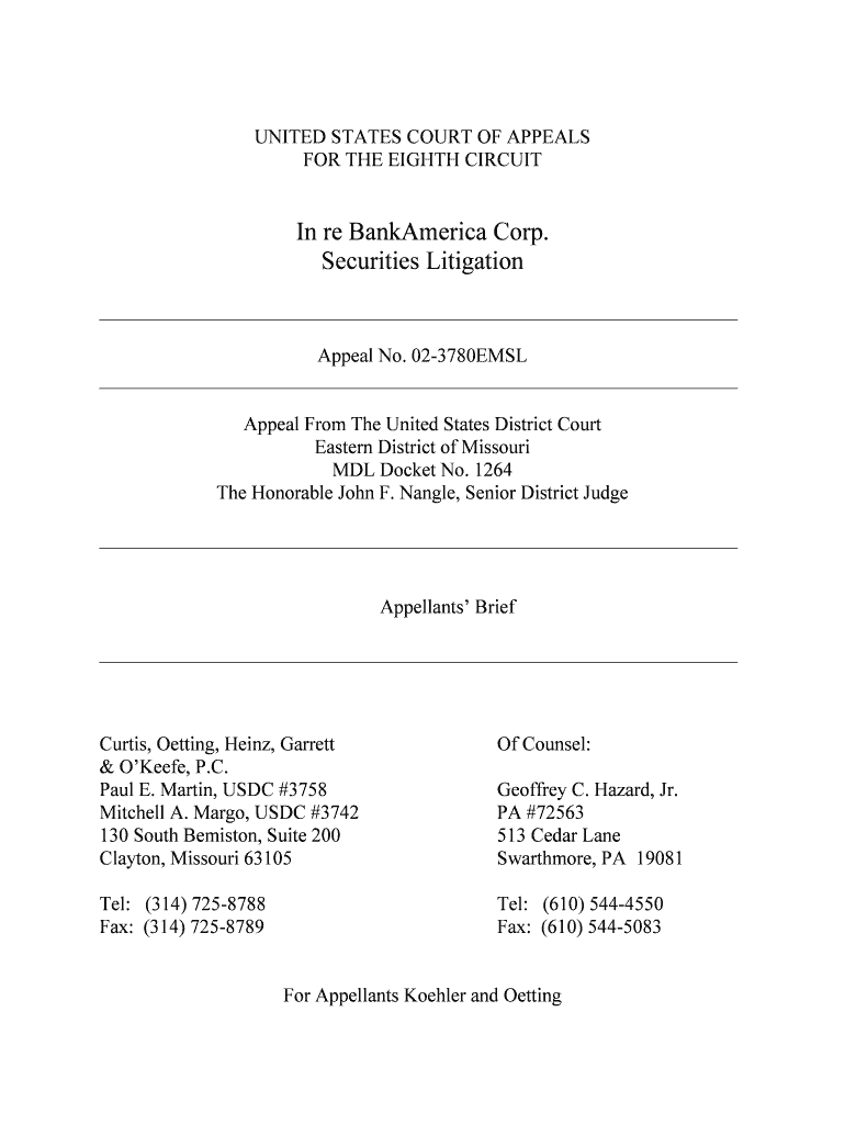In re BankAmerica Corporation Securities Litigation 02-3780-Appellants Brief In re BankAmerica Corpo Preview on Page 1
