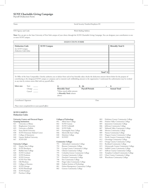 SUNY Charitable Giving Campaign Payroll Deduction Form