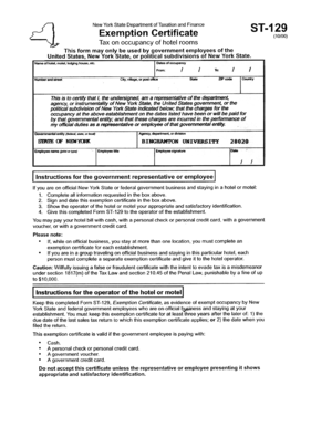 New York State Hotel Occupancy Exemption Certificate