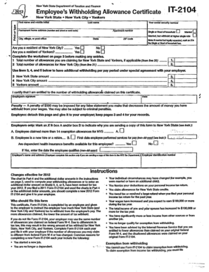 New York State Employee's Withholding Allowance Certificate