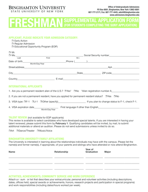 Binghamton University Freshman Supplemental Application Form