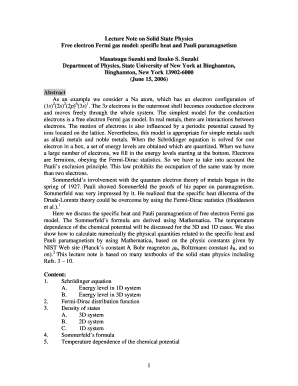 1 Lecture Note on Solid State Physics Free electron ... - Binghamton - www2 binghamton