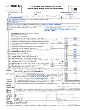 Form 1040NR-EZ US Nonresident Tax Return