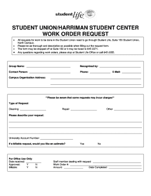 Maintenance work order template excel - Work Order Request Form 2009 - PDF - Student Affairs - student-affairs buffalo