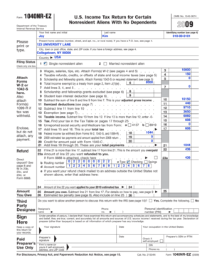 Form 1040NR-EZ US Income Tax Return