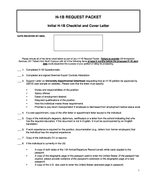 Initial H-1B Checklist and Cover Letter - wings buffalo