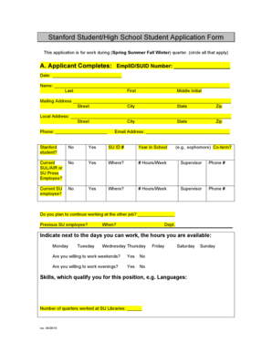 Stanford Student Work Application Form