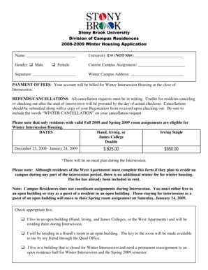 Stony Brook University Winter Housing Application