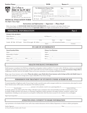 Student Health Center Medical Evaluation Form