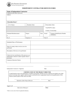 Independent Contractor Services Form