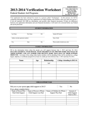 2013-2014 Verification Worksheet