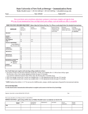SUNY Oswego Immunization Form