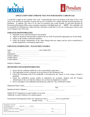 Citibank Visa-NYS Purchasing Card Application