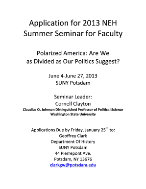 Harvard to do list - Application 2013 NEH Summer Seminar for Faculty - SUNY Potsdam - potsdam