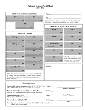 Arts and Sciences Audit Sheet