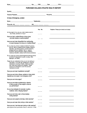Purchase College Athletic Health History Form