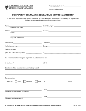 Independent Contractor Educational Services Agreement