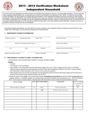 2013-2014 Verification Worksheet