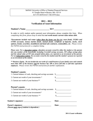Suffolk University Asset Verification Form