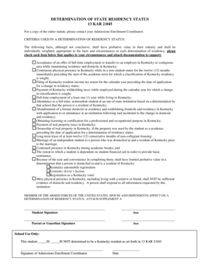 Kentucky Residency Status Determination Form