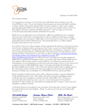 University of the Pacific Health Services Form