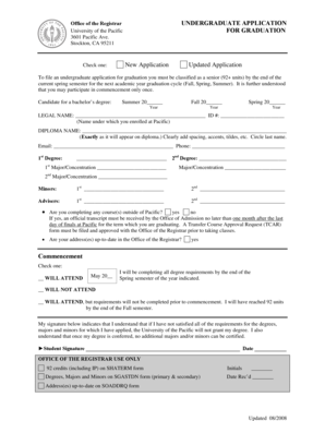 University of the Pacific Undergraduate Application for Graduation