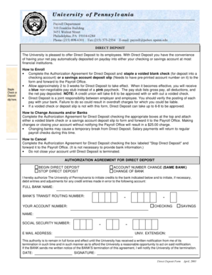 University of Pennsylvania Direct Deposit Form