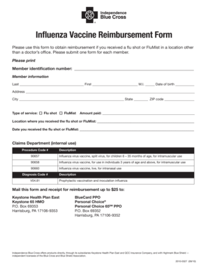 Influenza Vaccine Reimbursement Form
