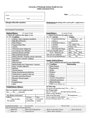 Medical History Form Initial Assessment Revised 090804.doc - studentaffairs pitt