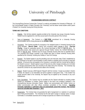 University of Pittsburgh Housing/Dining Services Contract