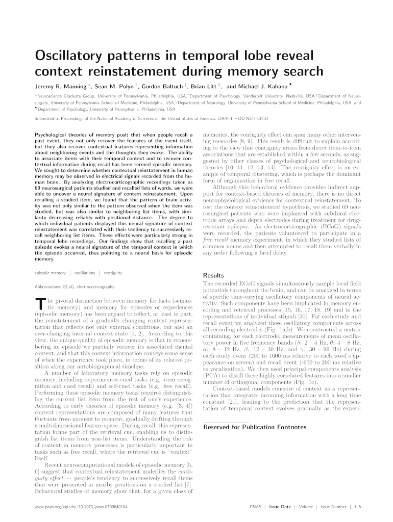 Oscillatory patterns in temporal lobe reveal context reinstatement Preview on Page 1