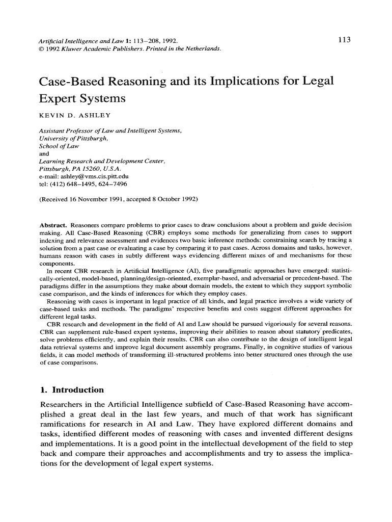 Case-based reasoning and its implications for legal expert systems Preview on Page 1