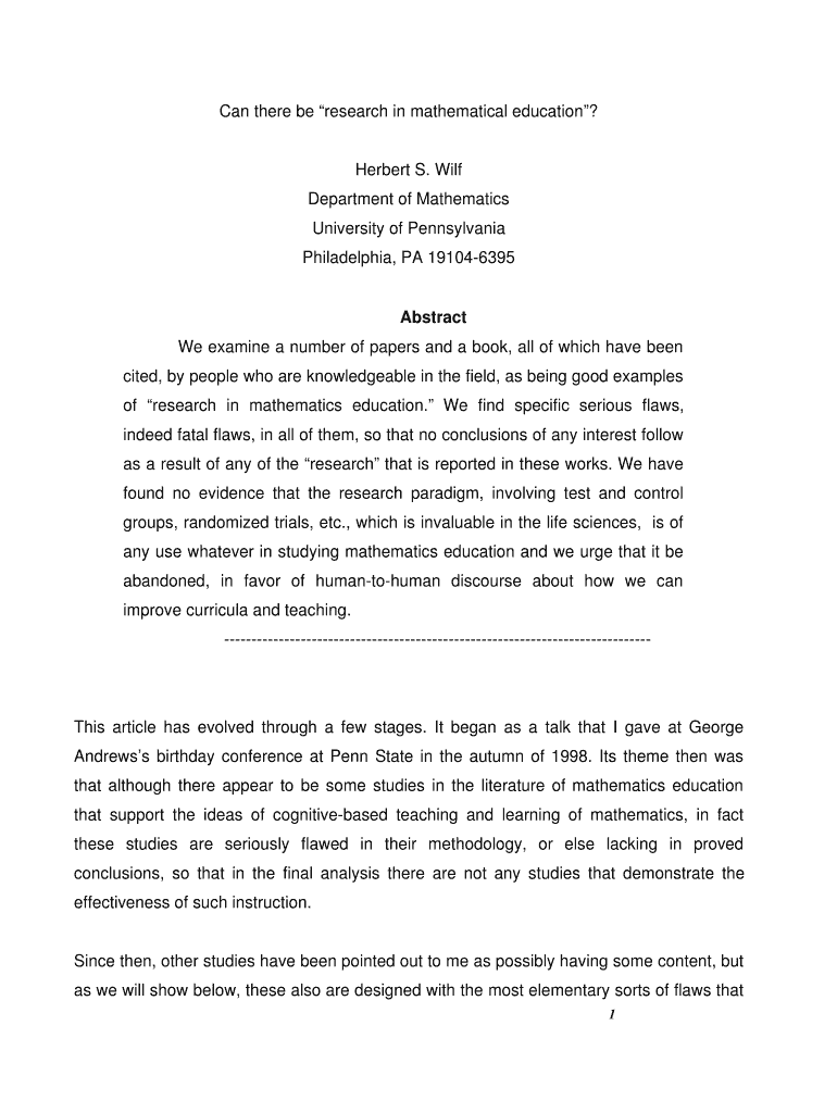 Can there be research in mathematical education Preview on Page 1