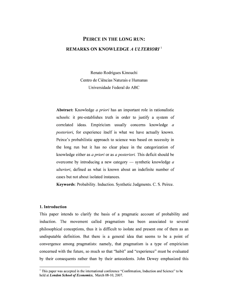 PEIRCE IN THE LONG RUN: REMARKS ON - PhilSci-Archive - philsci-archive pitt Preview on Page 1